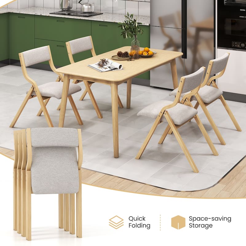 Gymax Folding Dining Chairs Set of 4 Wooden Table Chairs w/ Padded