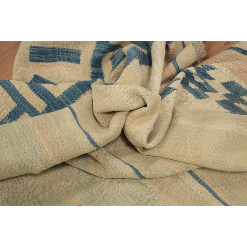 Hand Woven Oriental 100% Wool Carpet Southwestern Tribal Beige & Ivories Kilim Area Rug - 12' 11'' X 9' 11''