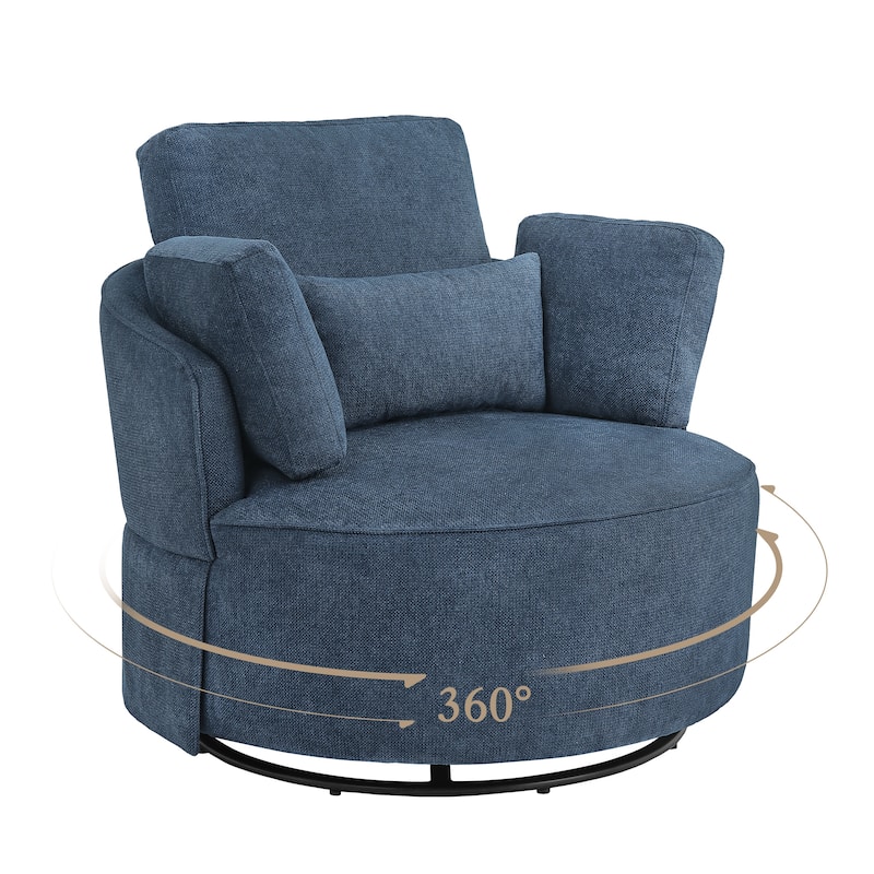 Set of 2 Upholstered Swivel Barrel Accent Chairs Metal Frame with Flared Arms and Pillows