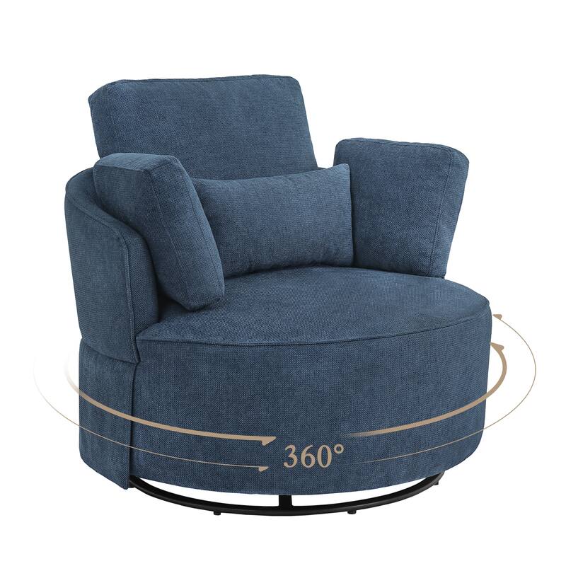 Upholstered Swivel Barrel Accent Chair Metal Frame with Flared Arms and Pillows