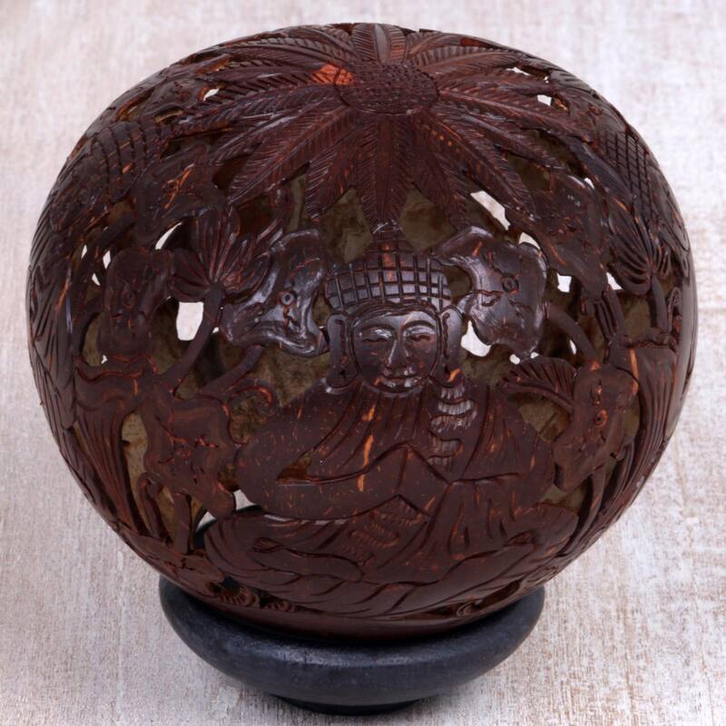 Novica Handmade Buddhas Lore Coconut Shell Sculpture