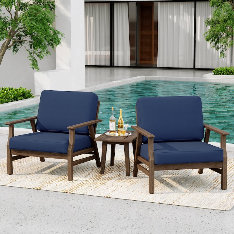 2 Set Teak Wood Patio Club Chair with Cushion Outdoor Arm Chair