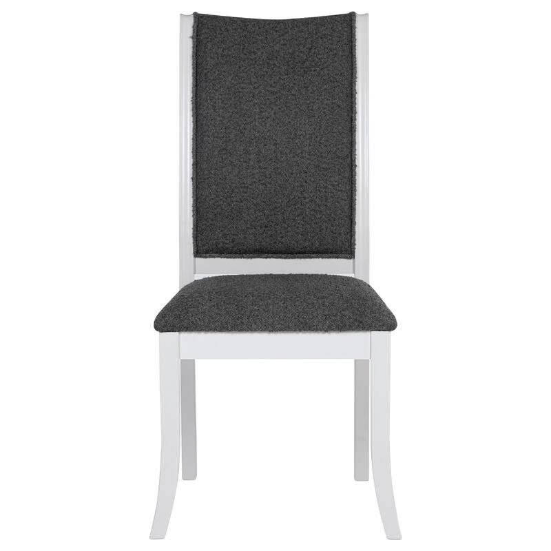 Judy 7pc Round Dining Table Set, Flared Legs, Gray Fabric, White Wood