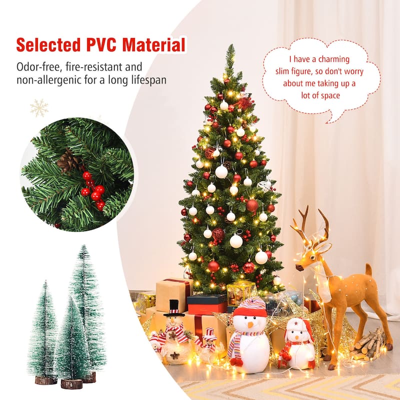Gymax 4.5Ft Pre-Lit Pencil Christmas Tree Hinged Artificial Slim Tree - See Details
