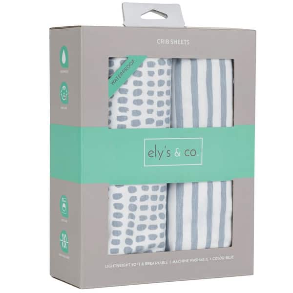 slide 2 of 31, Ely's & Co. Baby Waterproof Crib Sheet Set - 2 Pack 28"x 52" Misty Blue Stripes & Splash