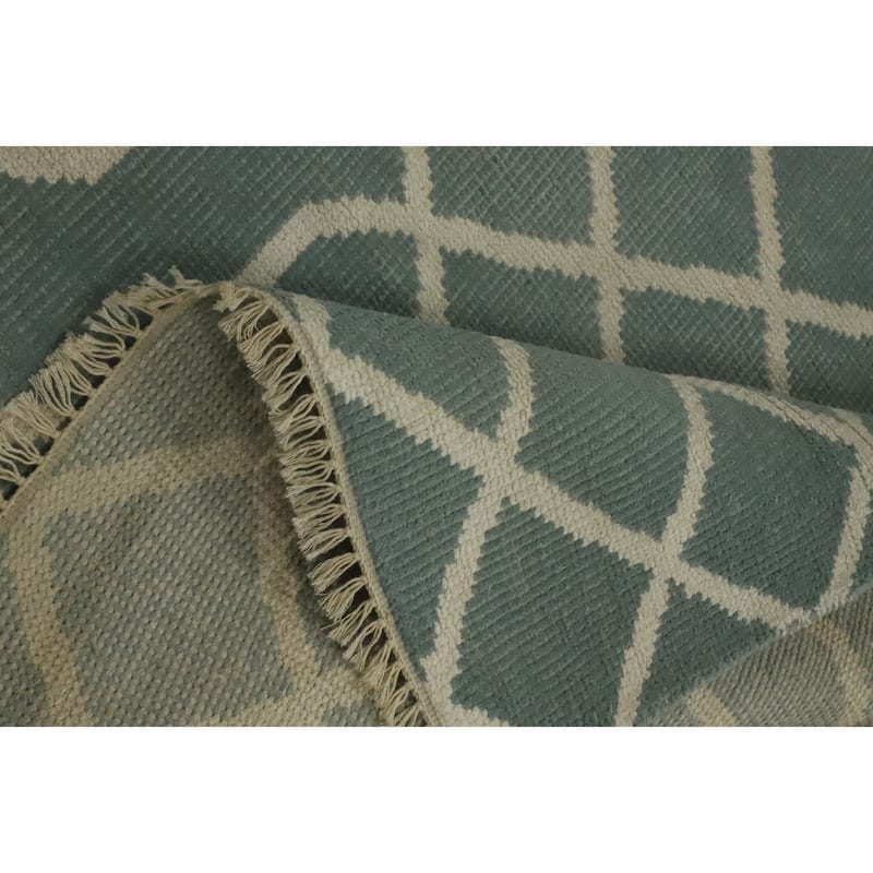 Hand-knotted Modern Wool Grey Geometric Area Rug Oriental Carpet - 8' 0'' X 5' 0''