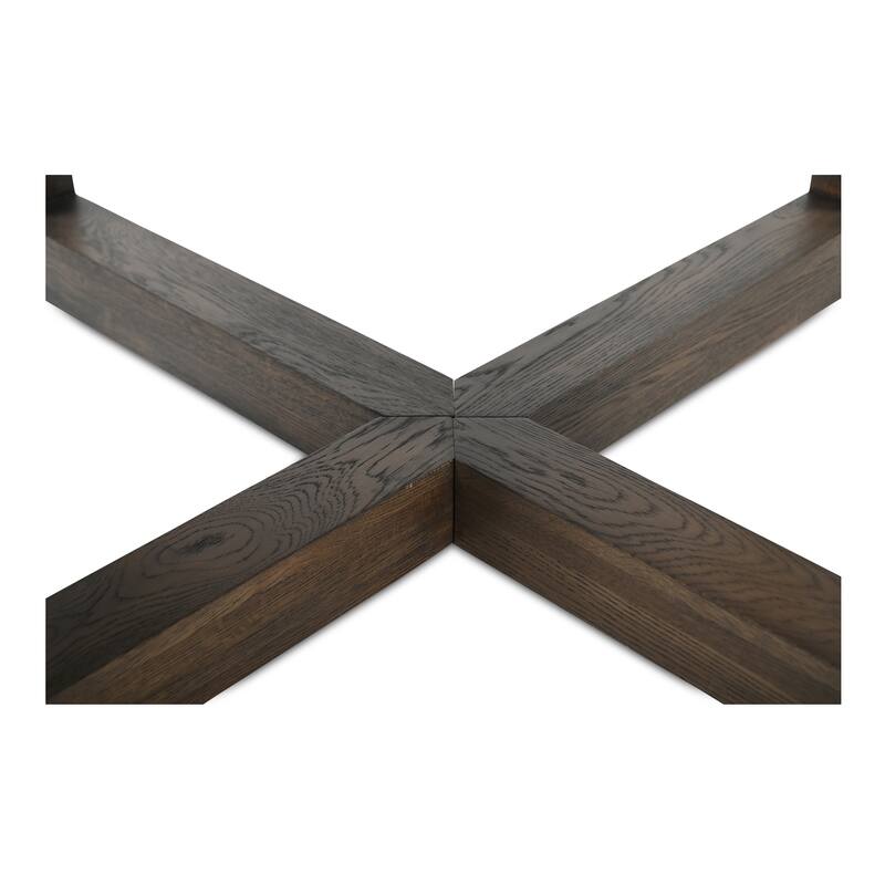 NADAAL STUDIOS Arlisse Dining Table for 6, Round Oak Wood Top, Dual-Layer Top with V-Groove Iron Crossing Base, Dark Brown