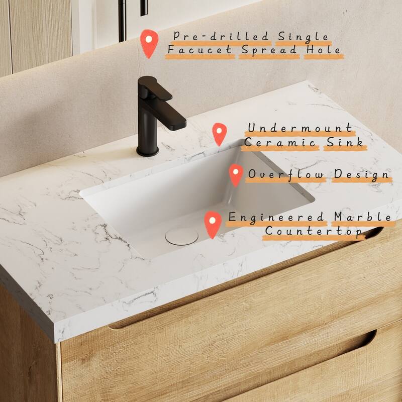 Prismis 36" 48" Wall-Mount Premium Bathroom Vanity with Upgraded Top