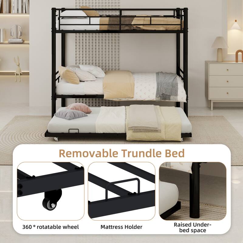 GDFStudio - Heavy-Duty Metal Twin over Twin Bunk Bed with Guardrail