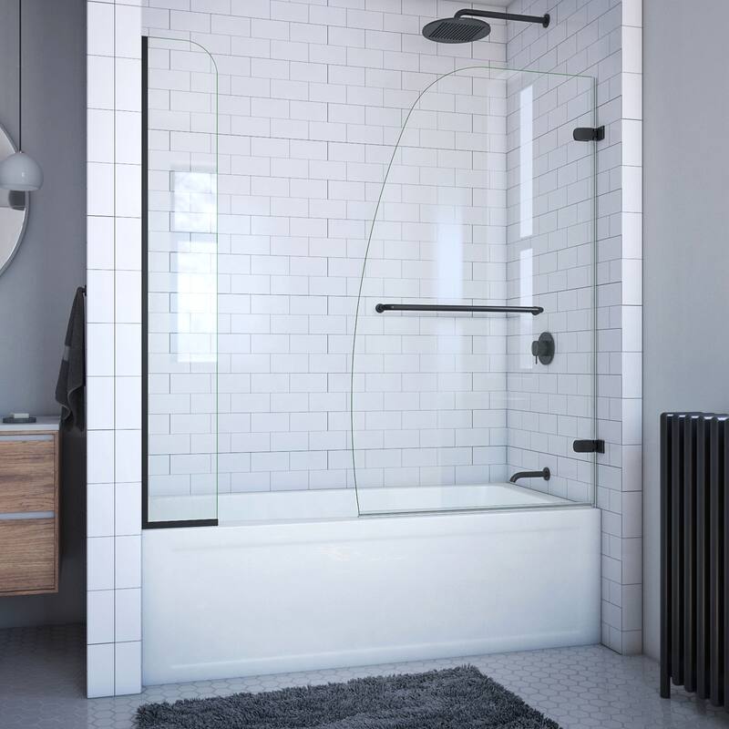 DreamLine Aqua Uno 56-60 in. W x 58 in. H Frameless Hinged Tub Door with Extender Panel - 56" - 60" W - Satin Black