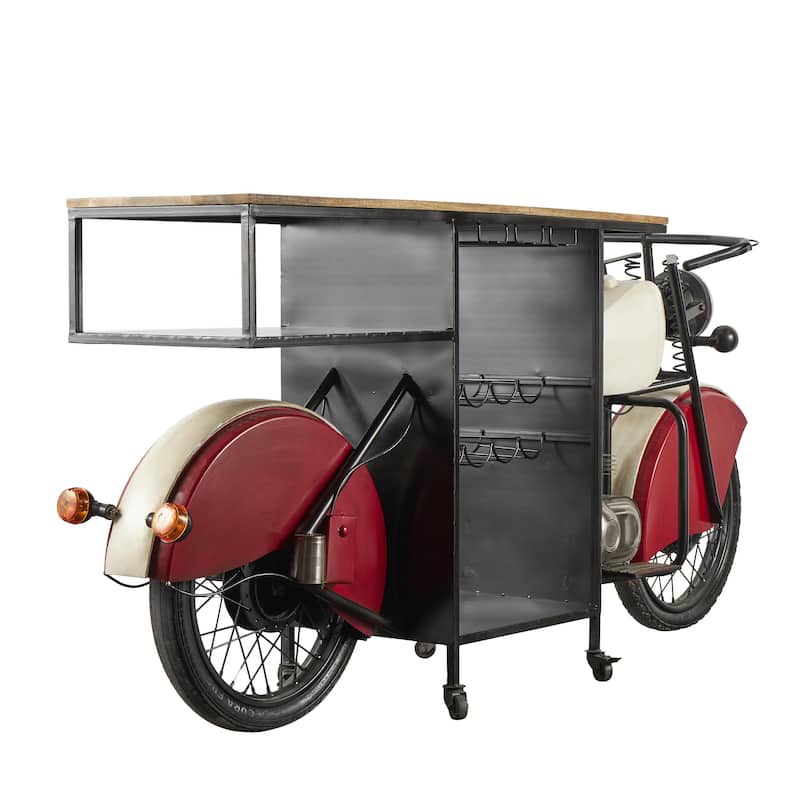 Metal Handmade One-of-a-Kind Reclaimed Motorcycle Bar with Light Up Headlights and Taillights - Black - Roche River Decor