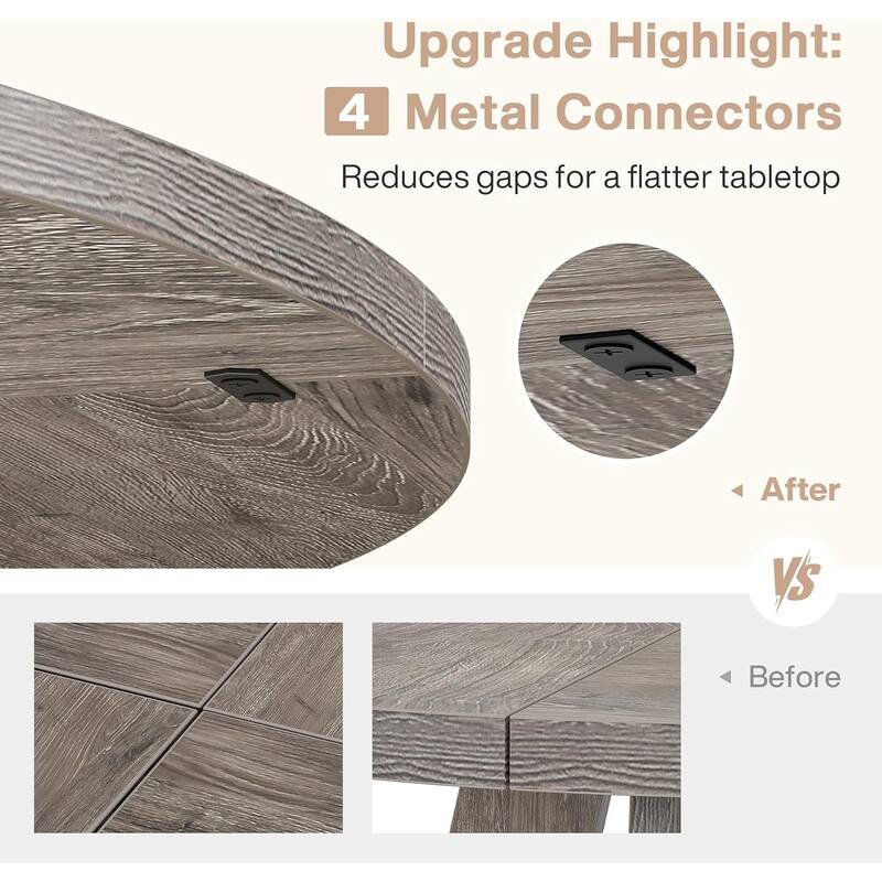 47" Round Farmhouse Dining Table -Wood Kitchen Table for 4, Cross Base Wooden Dinner Table for Dining Room, Breakfast Nook