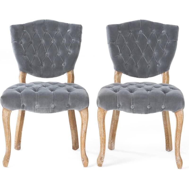 Modern Dining Chairs, Button-Tufted Dining Chairs with Carved Wood Legs and Velvet Seat Cushions, for Dining Rooms, Set of 2 - Grey