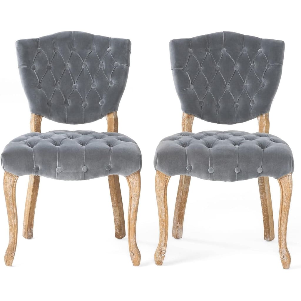 Modern Dining Chairs, Button-Tufted Dining Chairs with Carved Wood Legs and Velvet Seat Cushions, for Dining Rooms, Set of 2