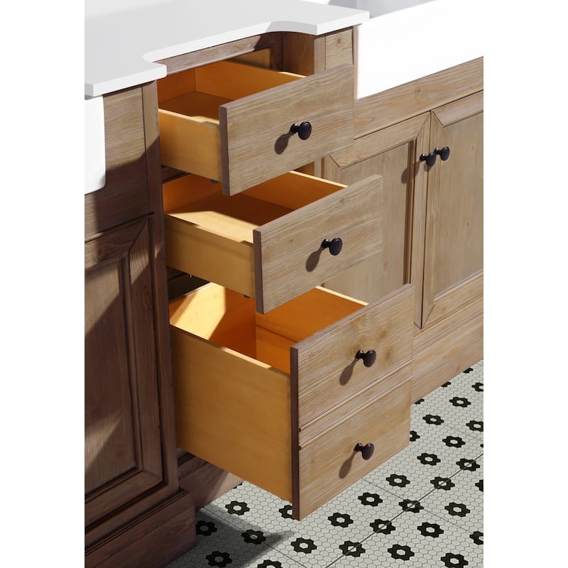 Ari Bath, Kelly 72" Bathroom Vanity, Weathered Fir, White Top