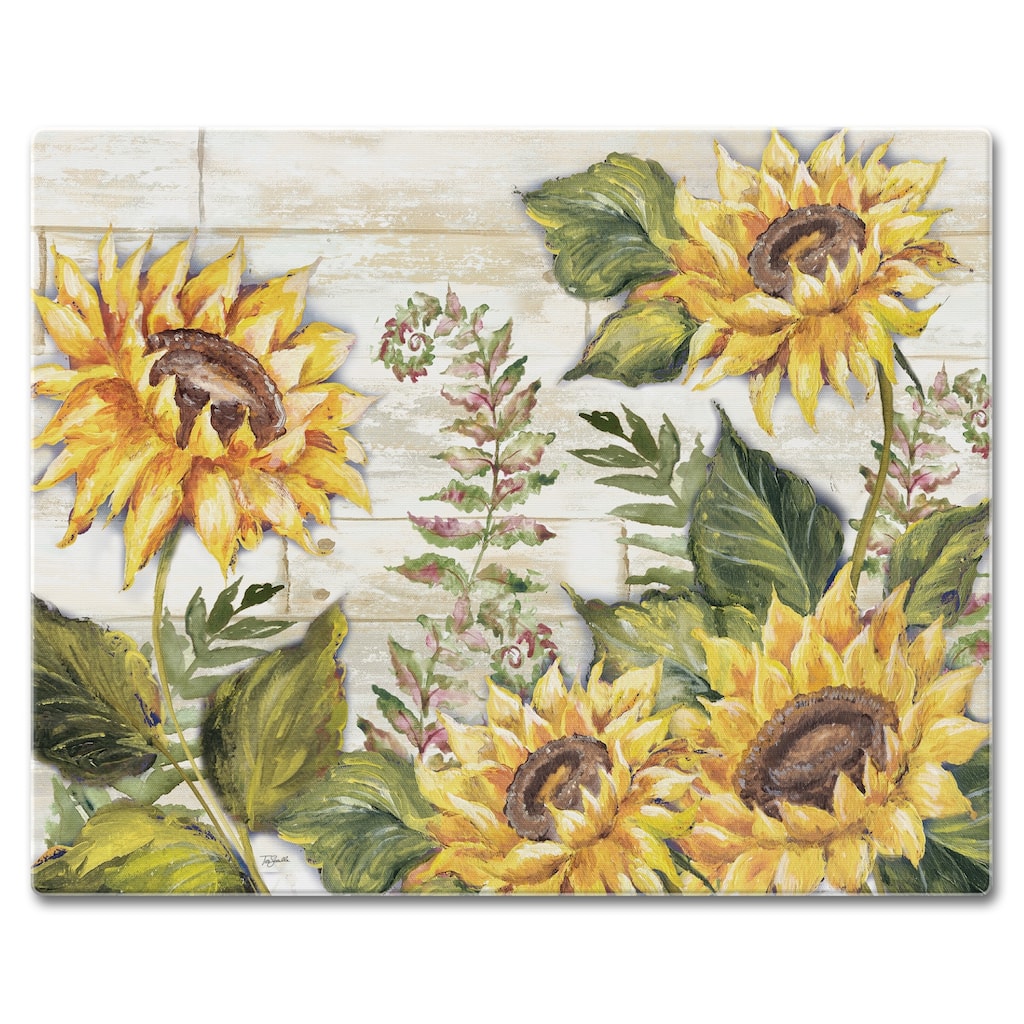 Counterart Glass Cutting Board Counter Saver 12"x15" , Sunflowers - 12x15x.194