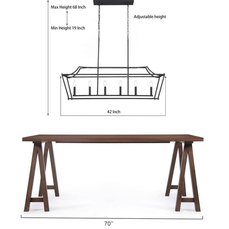 Farmhouse Black 6-light Rectangle Chandelier Linear Lighting for Dining Room