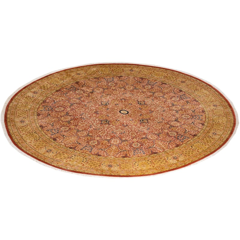 Hand Knotted Traditional Oriental Wool Orange Area Rug - 9' 1" x 9' 1"
