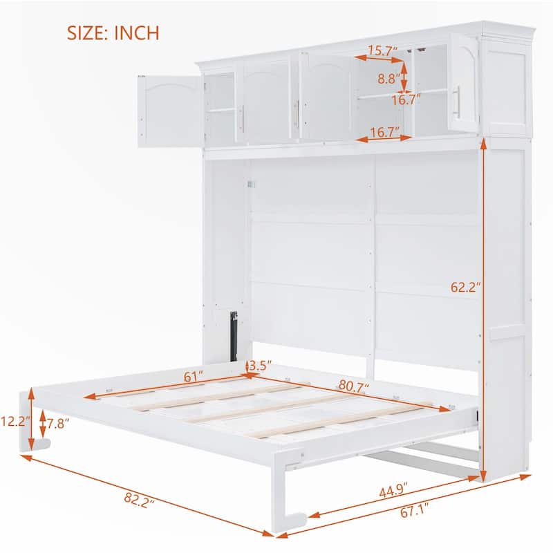 Queen Size Murphy Bed Wall Bed with Top Cabinets
