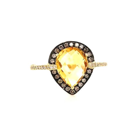 Kabella 14kt Gold Pear Shaped Quilt Cut Gemstone and Diamond Ring