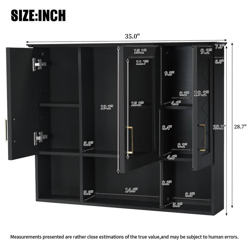 35" 2-in-1 Wall Mounted Medicine Cabinet with Adjustable Shelves & Soft Close Doors, High-Define Mirror with Storage