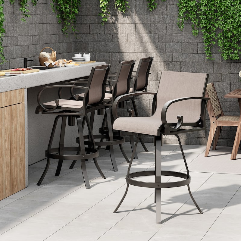Outdoor Indoor Aluminum Patio Swivel Bar Stools Dining Chairs Sunbrella Textilene Fabric