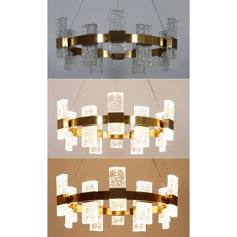 Modern Luxury Gold LED Drum Chandelier for Dining Living Room Entryway - D 31.1" x H 72.4" Max