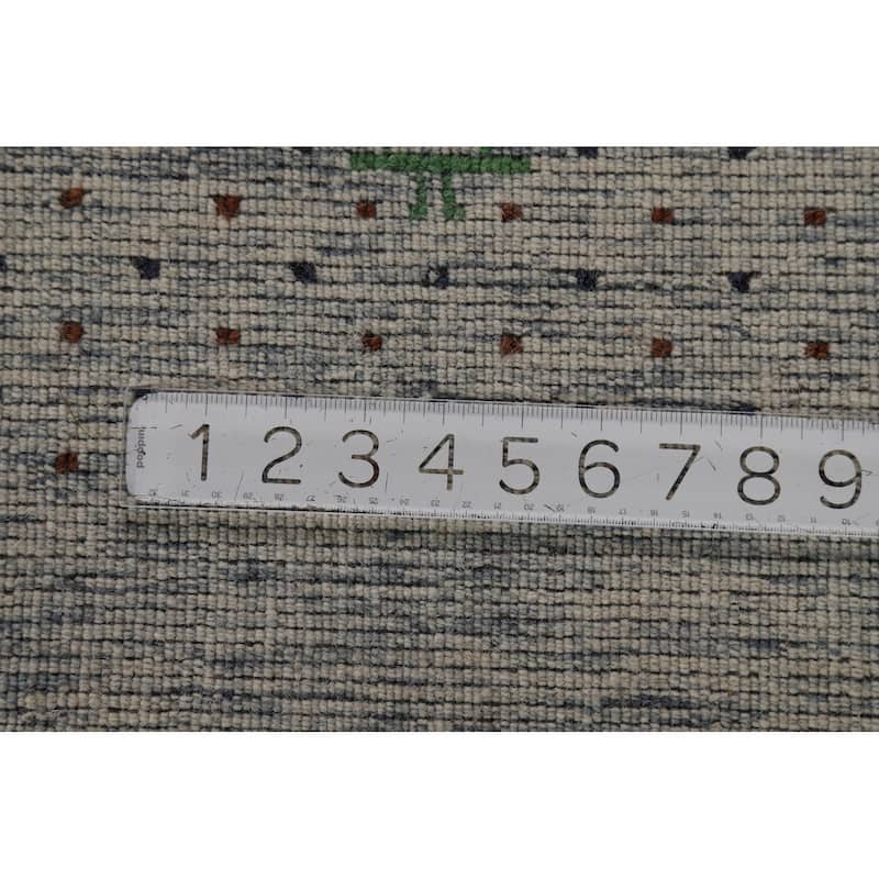 Ivory & Blue Tribal Gabbeh Indian Area Rug Handmade Wool Carpet - 8'0"x 9'10"