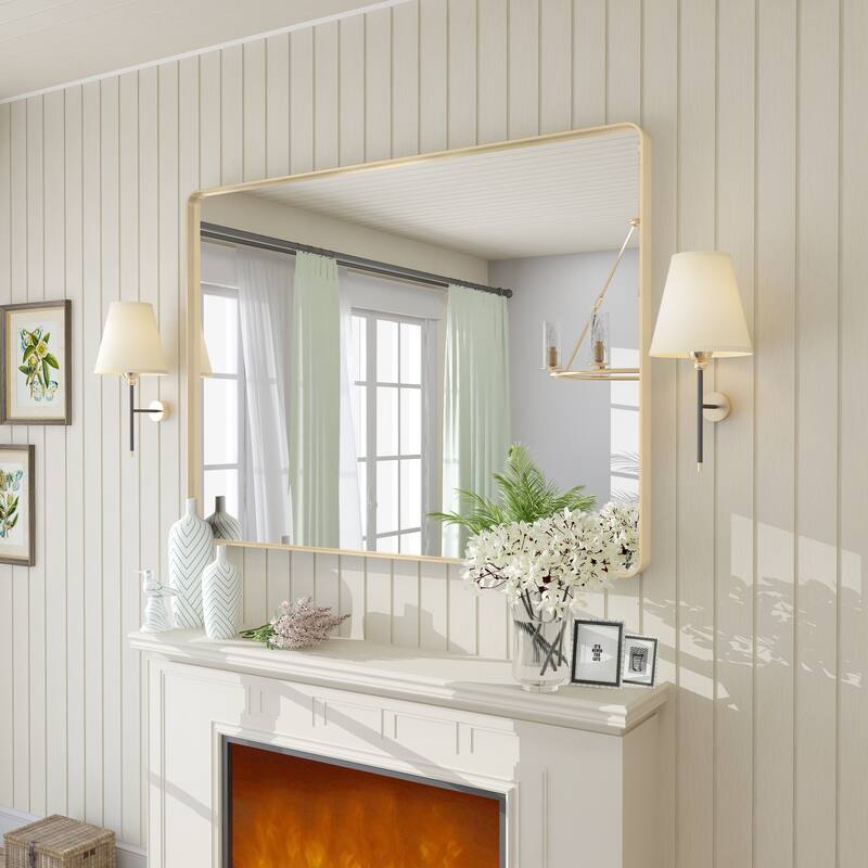 Modern Metal Frame Wall Mounted Bathroom Vanity Mirror - 48x36 - Gold