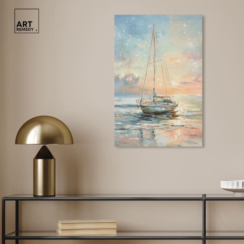 Art Remedy Boat On The Shore Gallery Wrapped Sailing 1 Piece Canvas Wall Art