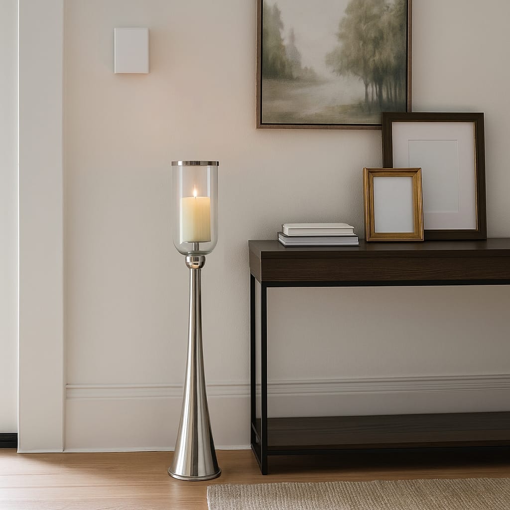 Modern Metal and Glass Floor Candle Stand for Pillar Candles