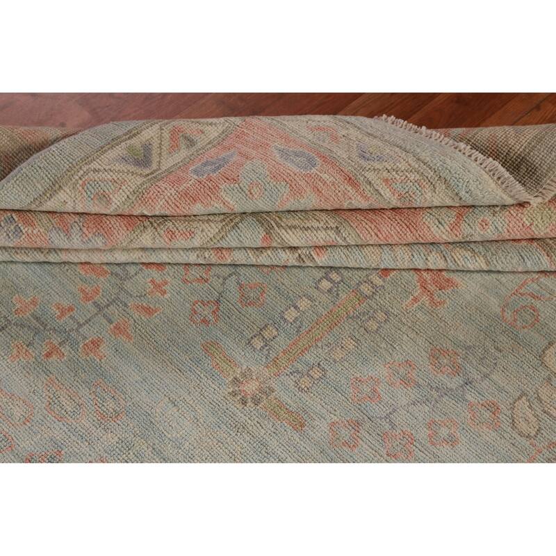 Hand Knotted Oriental 100% Wool Carpet Transitional All-Over Navy Blue & Blues Oushak Area Rug - 12' 0'' X 9' 0''