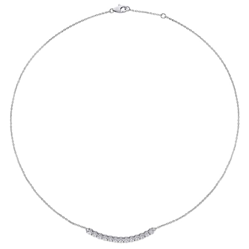 Miadora 14k White Gold 1/3ct TDW Curve Station Bar Necklace