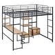 preview thumbnail 14 of 38, Full Size Metal Loft Bed with Bulit-in Desk and Stool, Heavy Duty Loft Bedframe with Cabinet and Open Storage Shelves for Kids