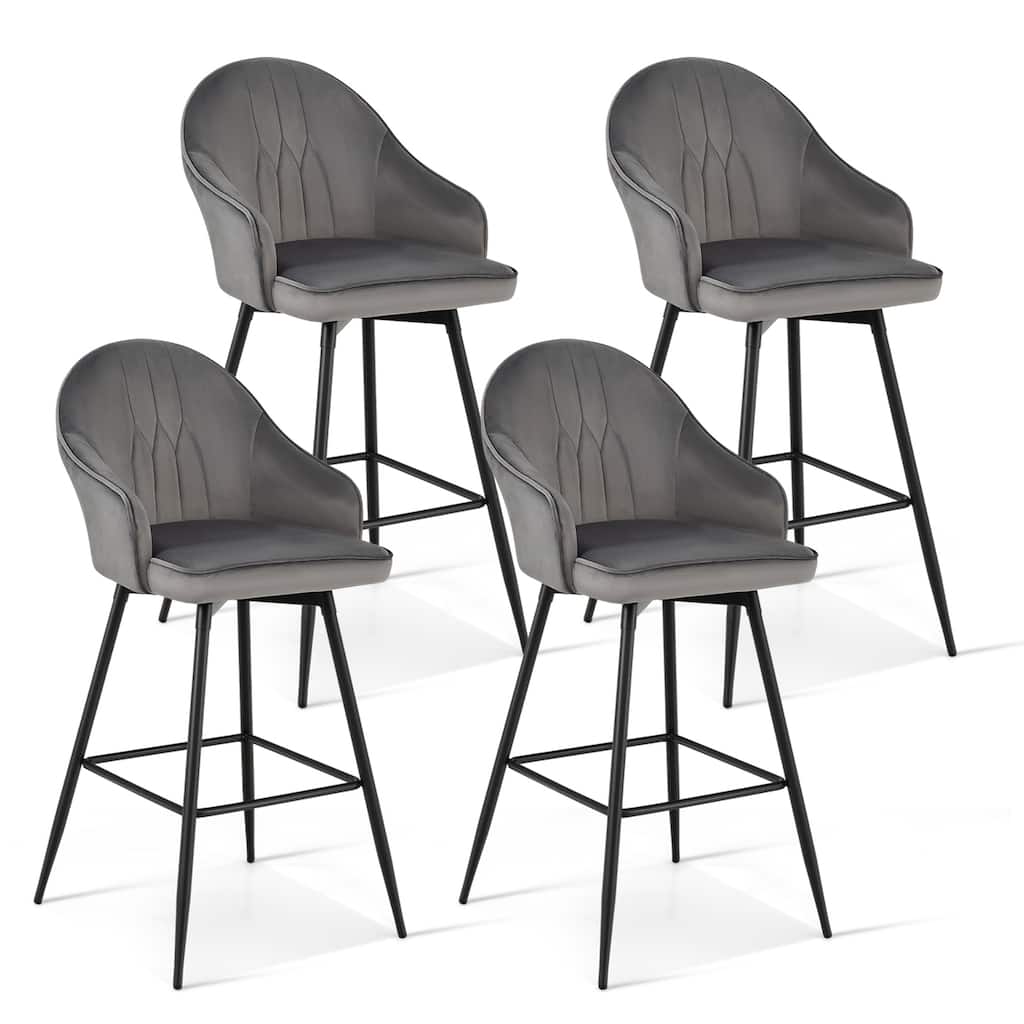 Gymax Set of 4 Velvet Bar Stools Swivel Pub Height Dining Chairs w/
