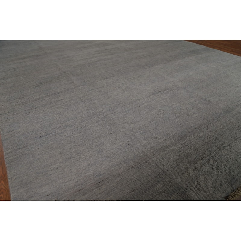 Solid Gray Gabbeh Oriental Area Rug Hand-Knotted Wool Carpet - 6'8" x 9'10"