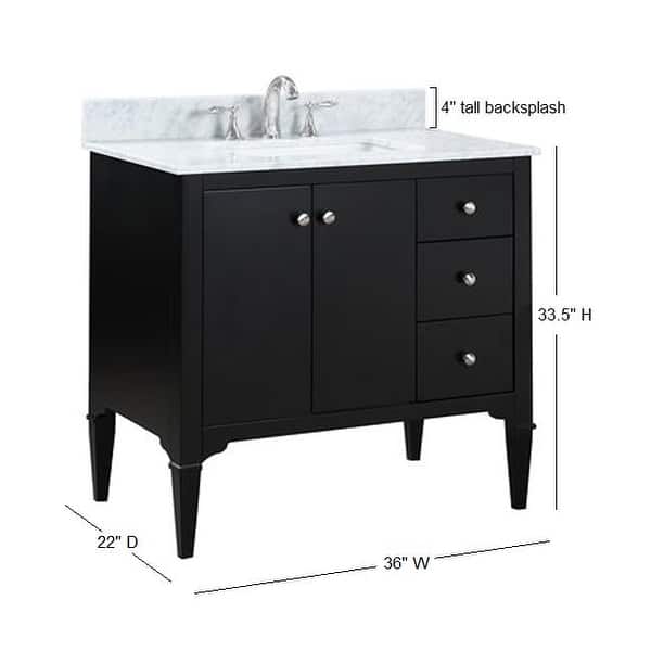 36 Inch Freestanding Black Bathroom Vanity with White Quartz Top 