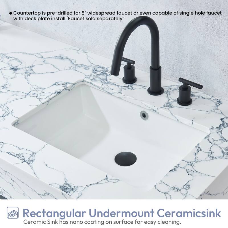 Ecija Bath Vanity, Metal Support with Composite Stone Top and Mirror