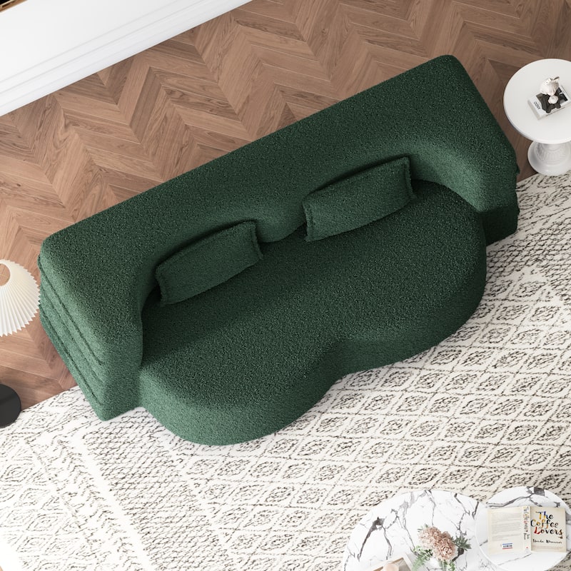 Convertible Green Teddy Fabric Foam-Filled Floor Sofa Bed with 2 Pillows, No Assembly Required