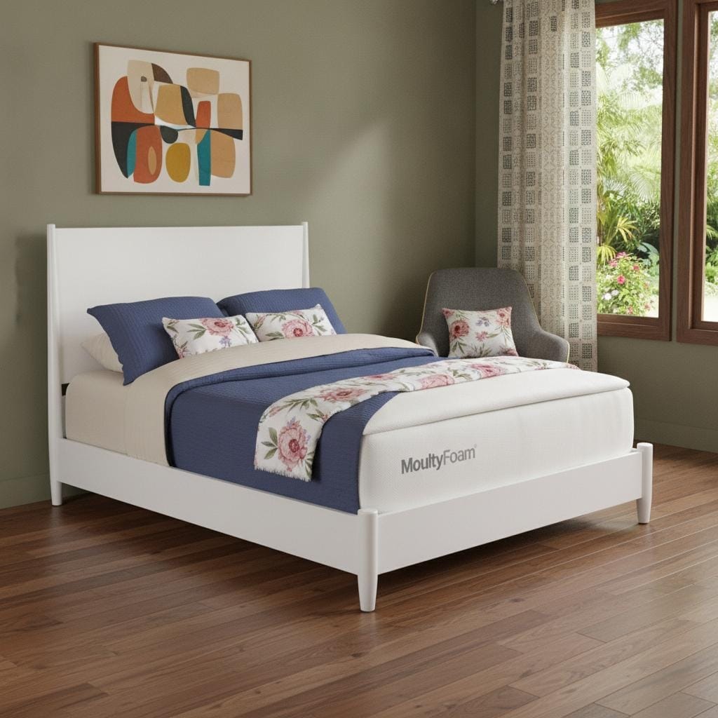 HomeRoots White Solid Wood Queen Bed Frame