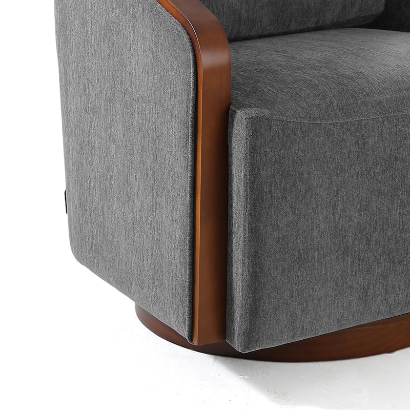 Set of 2 Modern Swivel Accent Barrel Chairs with Wood Arms