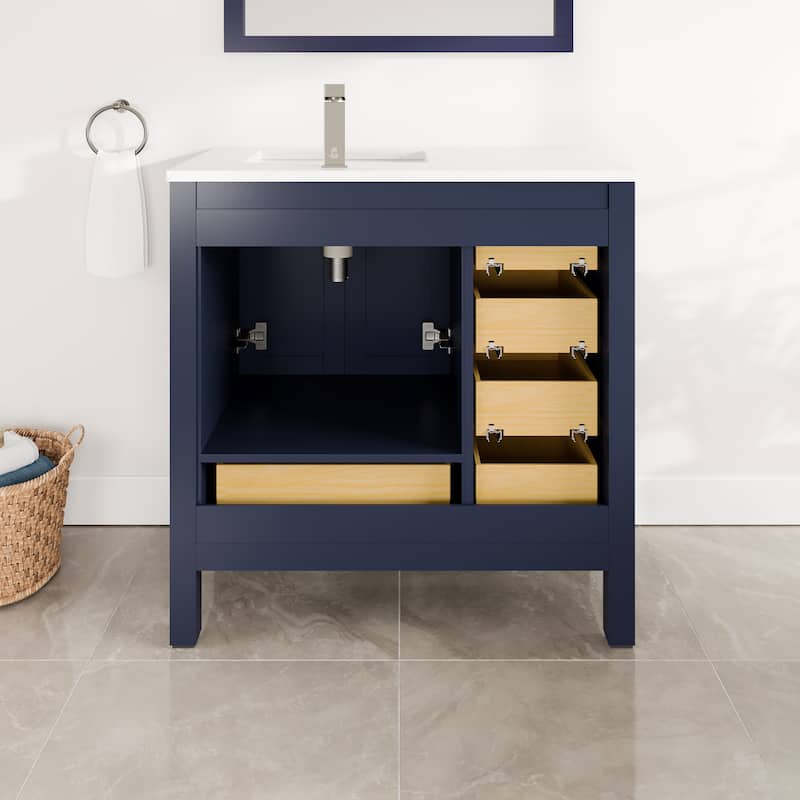 Eviva London 36"W SS Bath Vanity with White Carrara Quartz Top