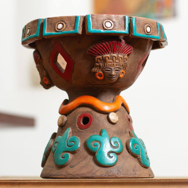 Novica Handmade Footed Censer Decorative Ceramic Vessel