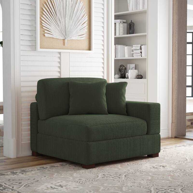 Modern Modular Sectional Sofa Corduroy Chaise Lounges - Right Facing - Green Armchair