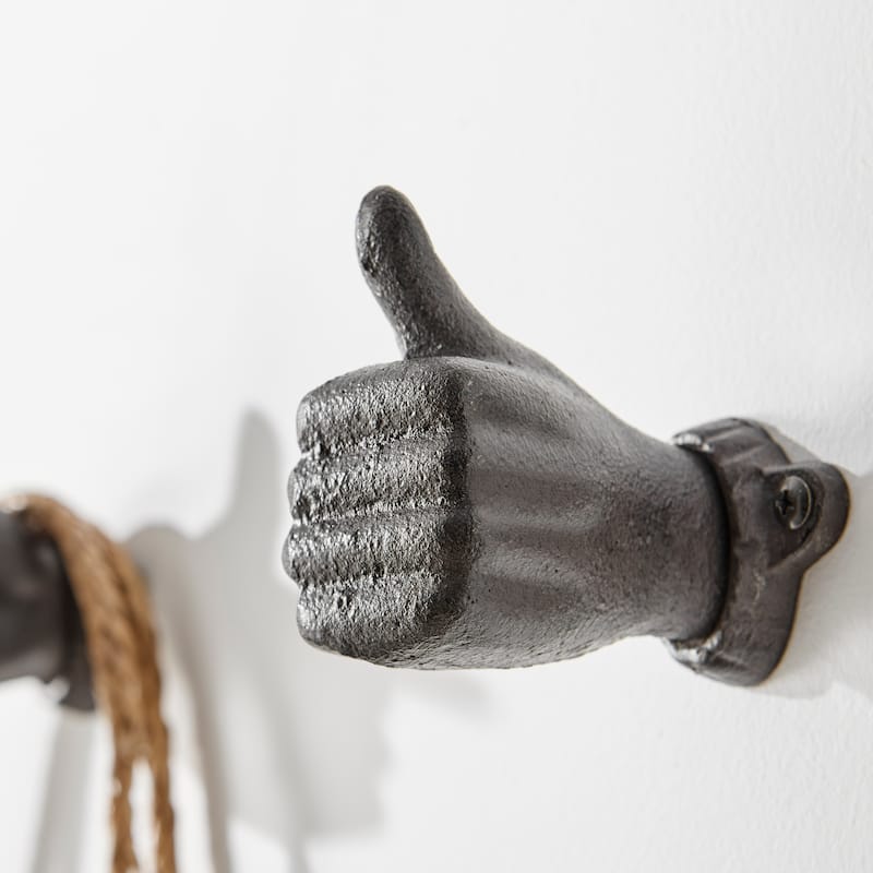 "Thumbs up & Pointing Finger" Dark Brown Cast Iron Wall Mount Hook Set (Set of 2)