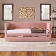 preview thumbnail 2 of 9, Upholstered Twin Size Daybed with Storage for Living Room, Corduroy Fabric Wooden Bedframe w/2 Drawers & Wood Slat Support, Pink
