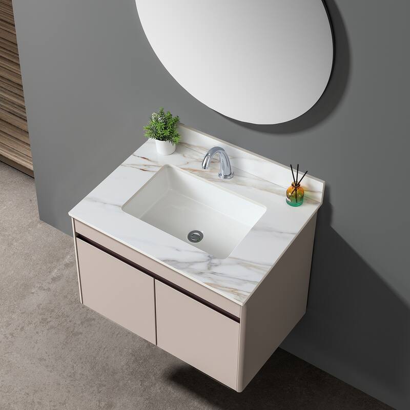 31 Inch Marble Vanity Top,Bathroom Vanity Top with Undermount Rectangular Middle Sink and 4 Inch Height Backsplash
