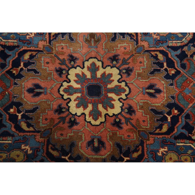 Hand Knotted Oriental 100% Wool Carpet Traditional Medallion Oranges & Rust Heriz Area Rug - 11' 11'' X 9' 3''
