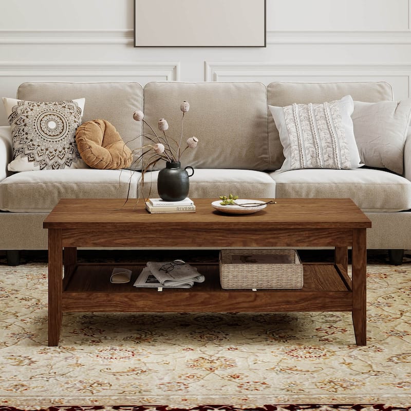 Costway 2-Tier Rectangle Center Table with Slatted Storage Shelf & - See Details