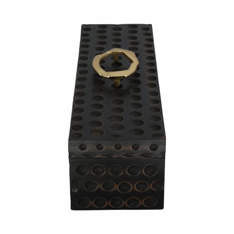 Sculptural Decorative Box with Lid and Gold Accent Handle - 7"
